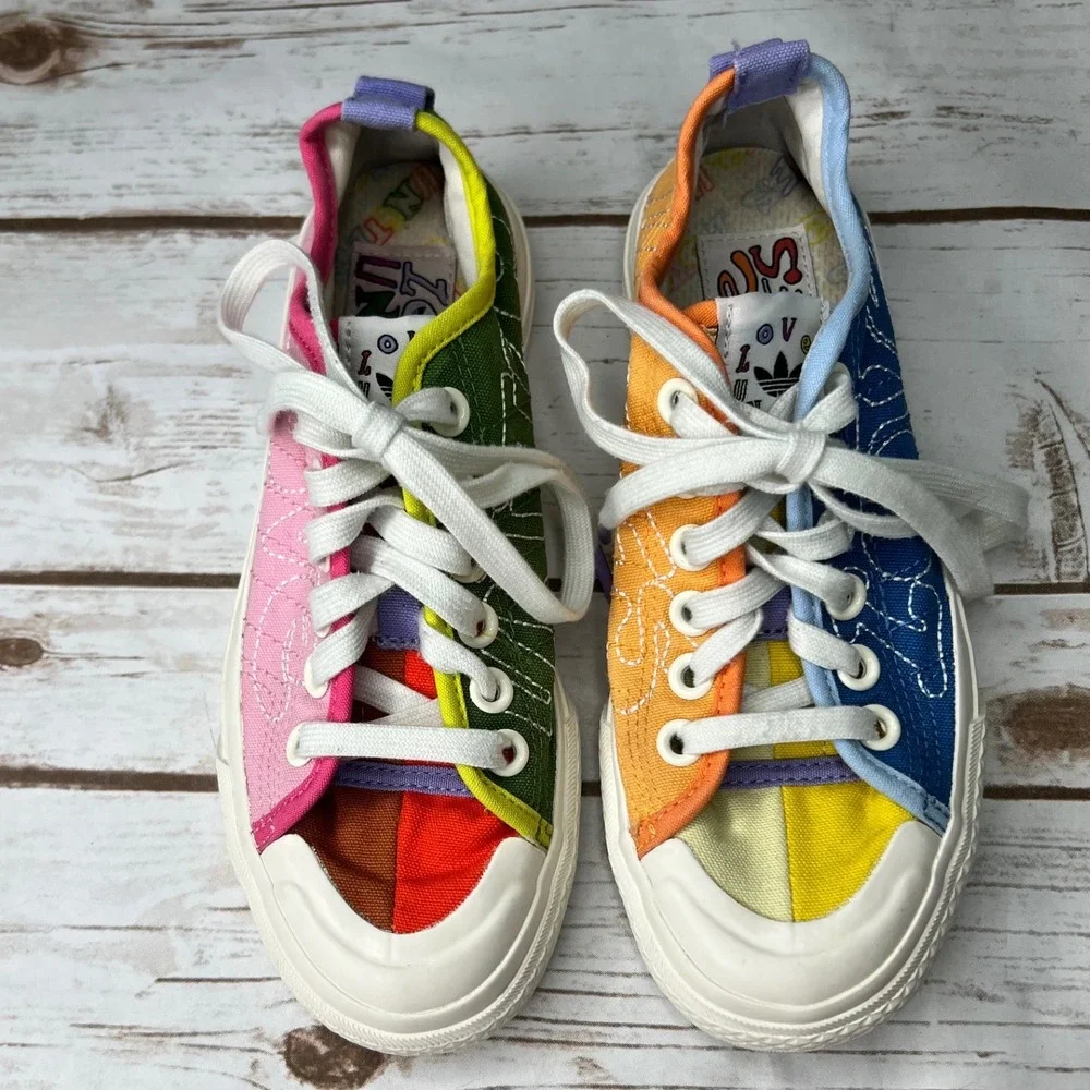 Adidas Nizza Pride Love Unites Multicolor Patchwork Low Top Sneakers Size 6.5